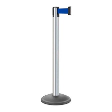 Lavi Industries Lavi Industries Basic Retractable Belt Barrier, 38-1/2" Chrome Post, 7' Blue Belt 26-20400CL/BL